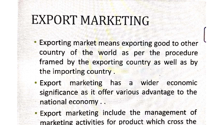 EXPORT MARKETING: Importance, Features, and Promotion Strategies (Unit ...