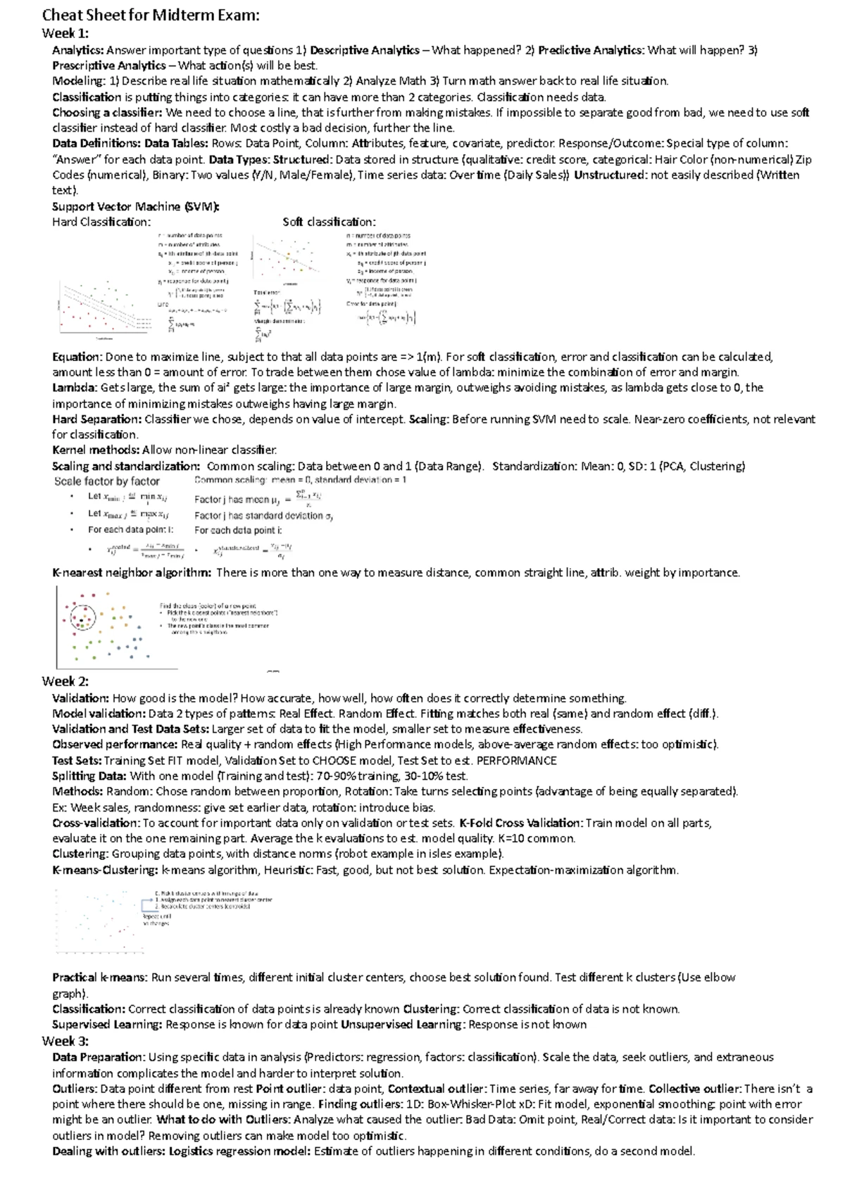 Midterm 1 Summary & Practice Questions for Analytics Modeling (MATH 302 ...