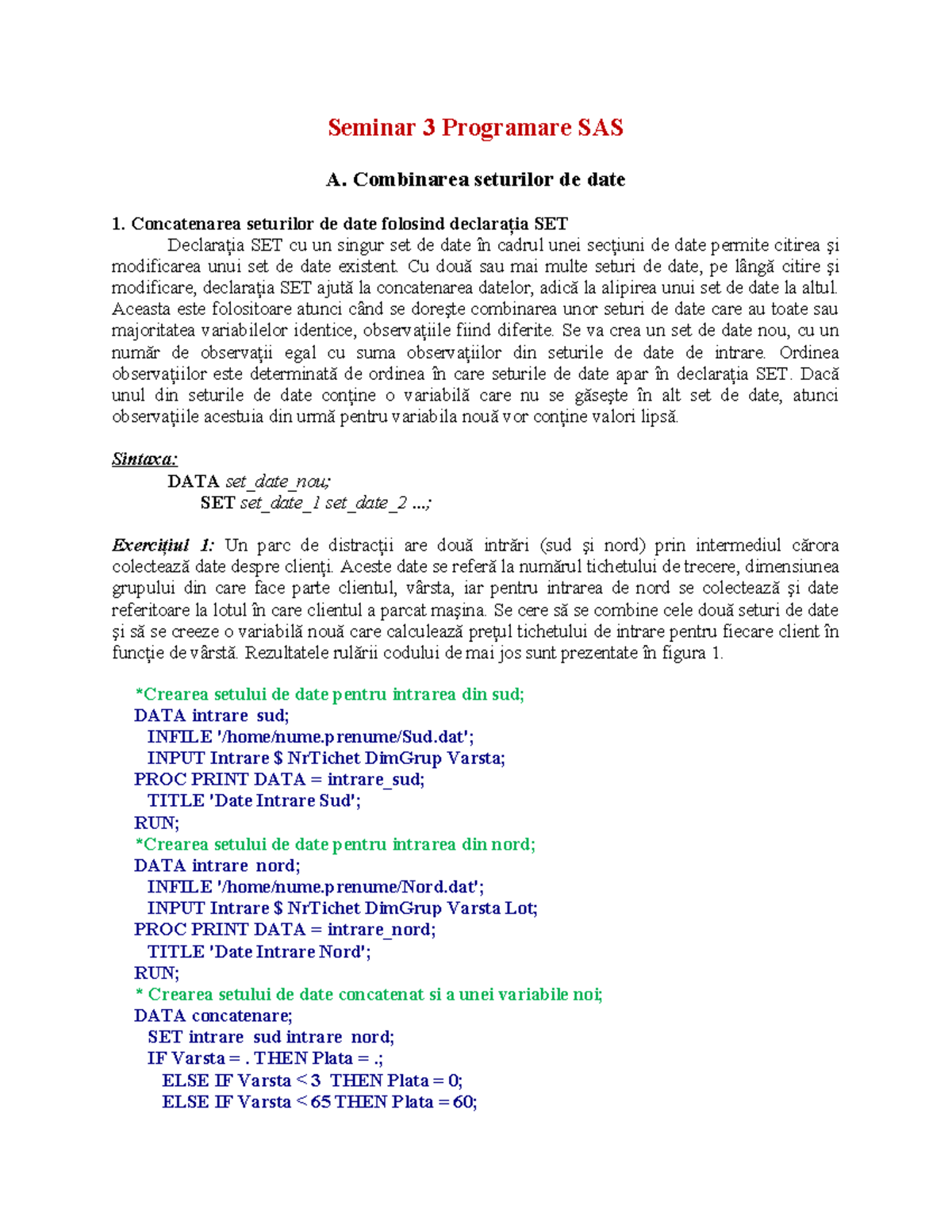 Seminar 3 Programare SAS A: Combinarea și Fuziunea Seturilor de Date ...