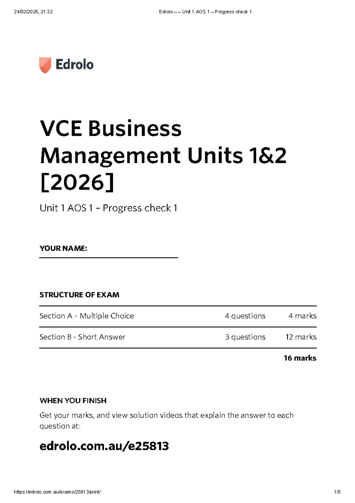 21:32 VCE Business Management Unit 1 AOS 1 Progress Check 1 - Studocu