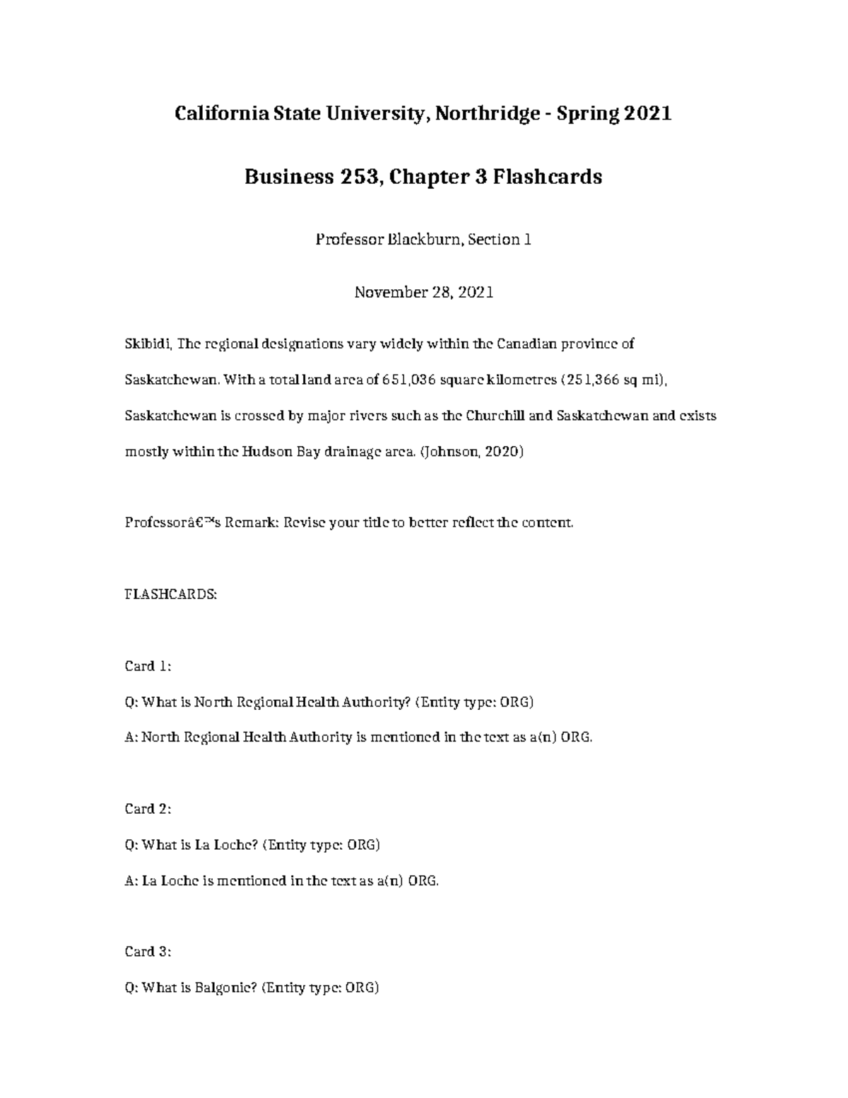 Business 253 Chapter 3 Flashcards - California State University ...