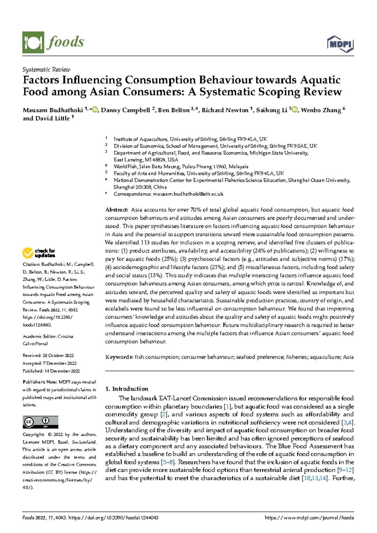 Factors Influencing Aquatic Food Consumption Behavior in Asia: A ...