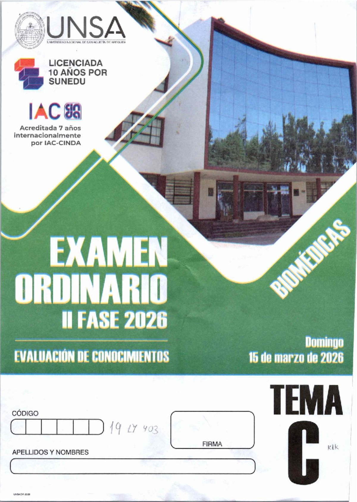 Evaluación de Conocimientos - EXAMEN ORDINARIO II Fase 2026 ...