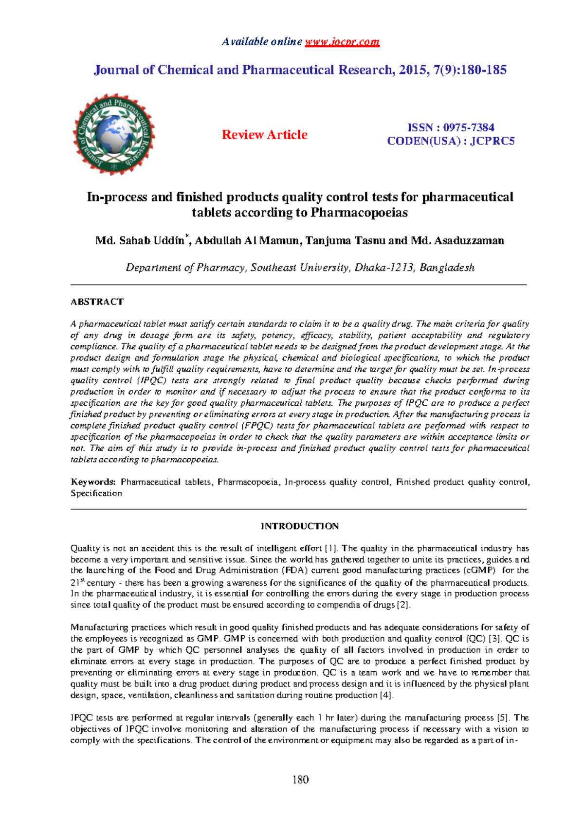 Quality Control Tests for Pharmaceutical Tablets: In-Process & Finished ...