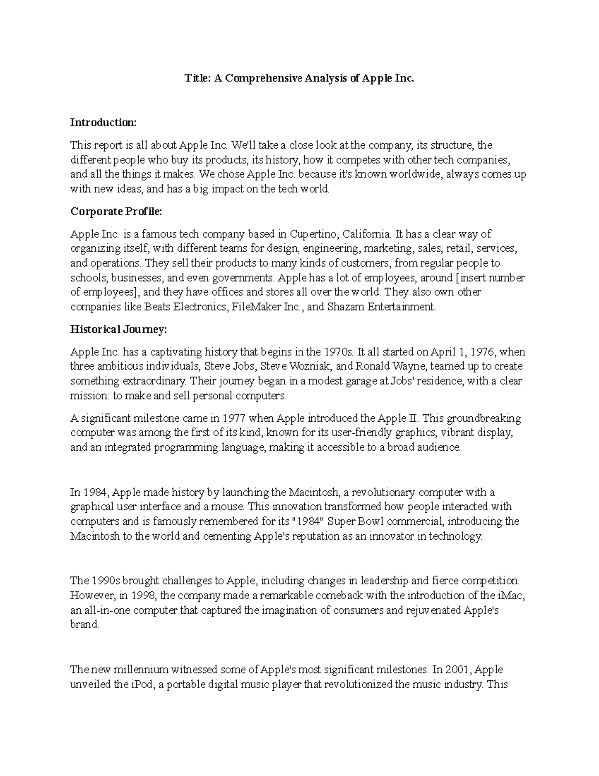 W07 Business Portfolio- Business Report-Atong - Title: A Comprehensive Analysis of Apple Inc ...