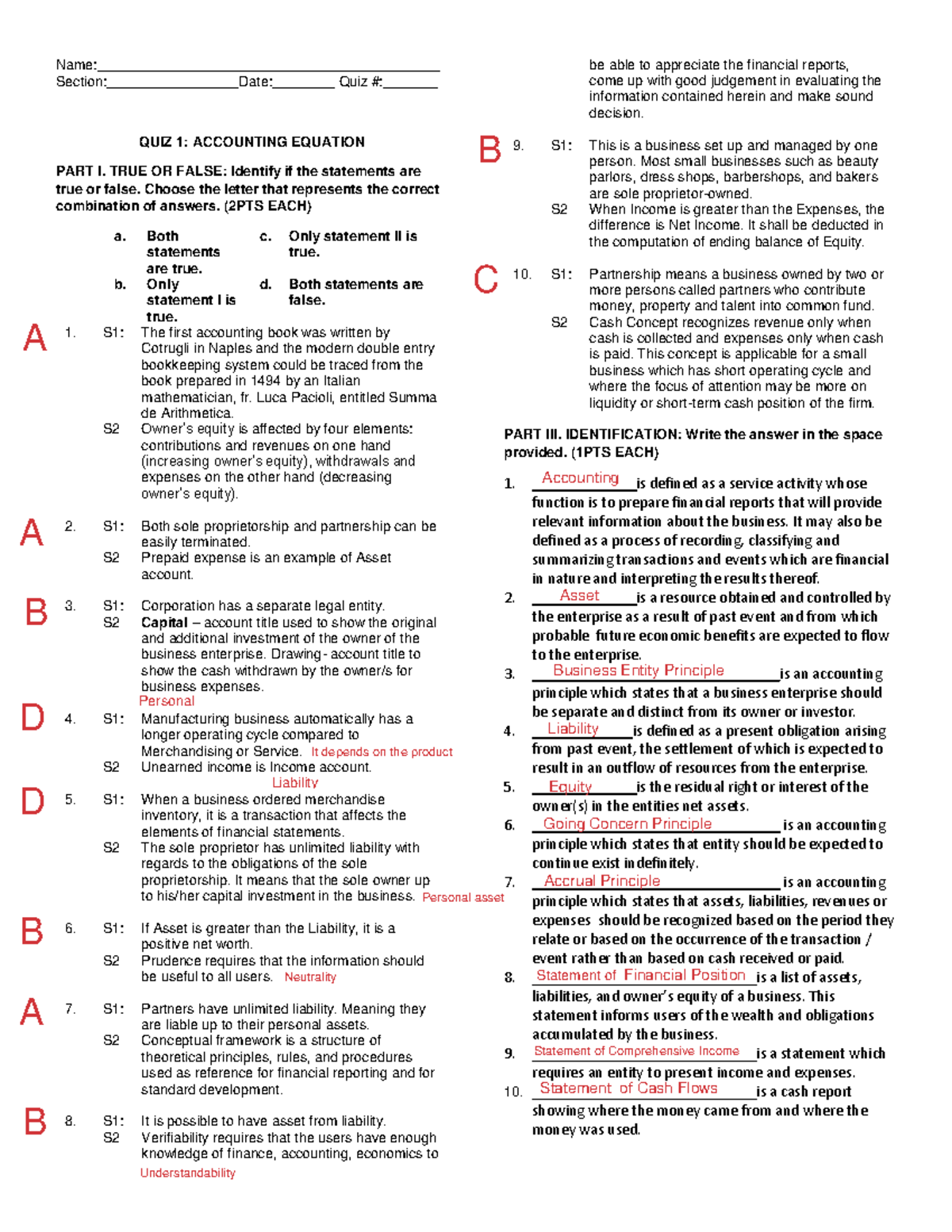 Quiz QUIZ 1: Accounting Equation True/False & Multiple Choice - Studocu
