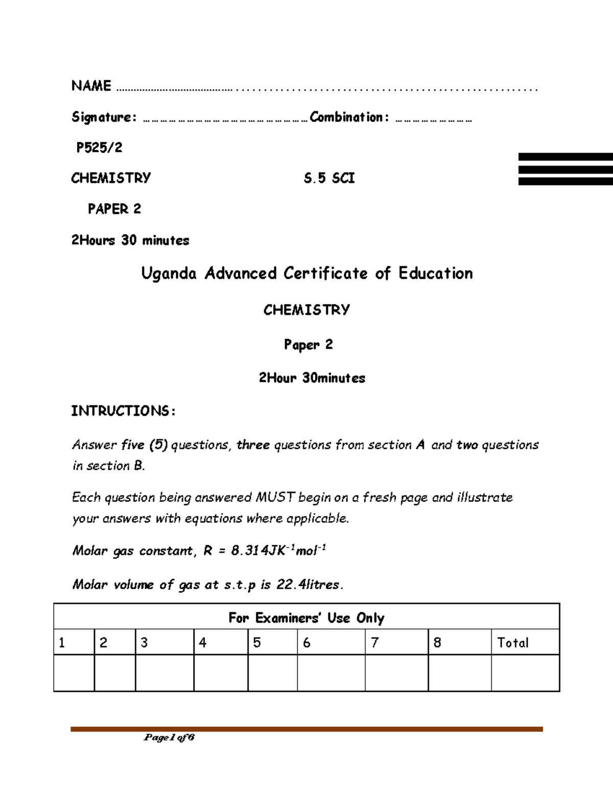 S5 CHEMISTRY Paper 2 Exam Guide 2024 - Studocu