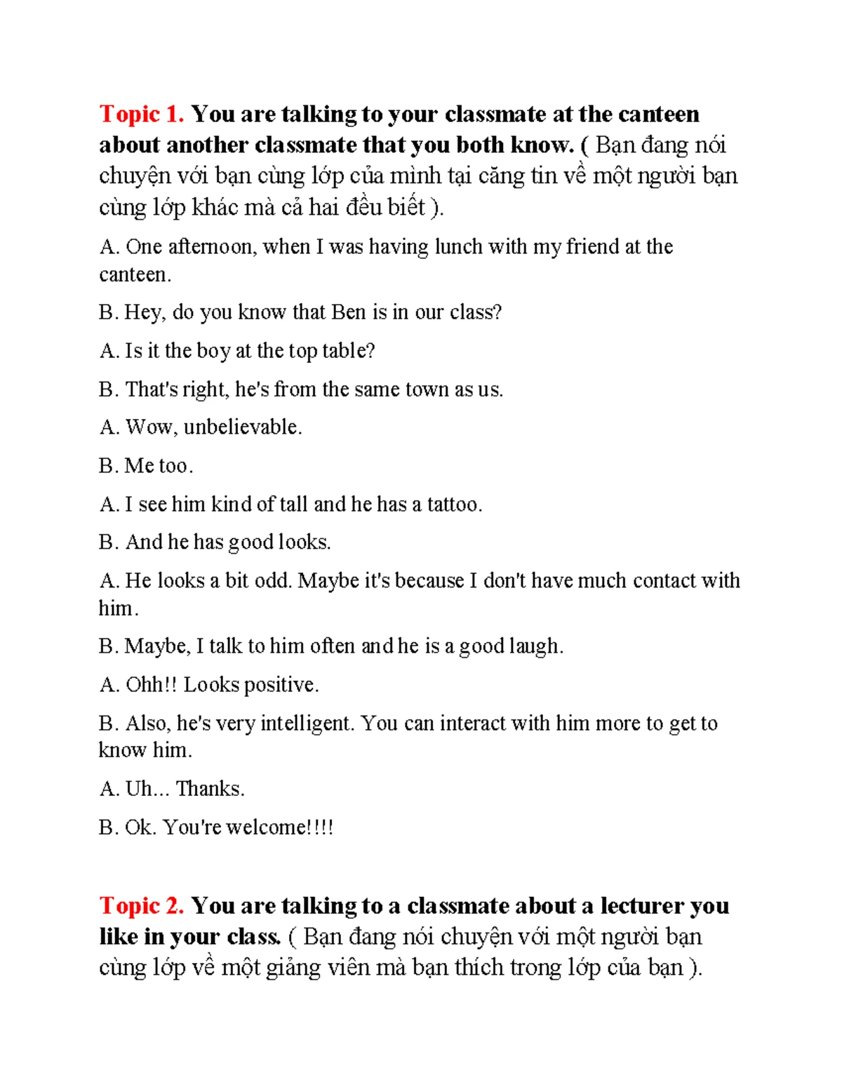 GEP 1 Speaking Final Exam Guide - Conversation Topics and Tips - Studocu