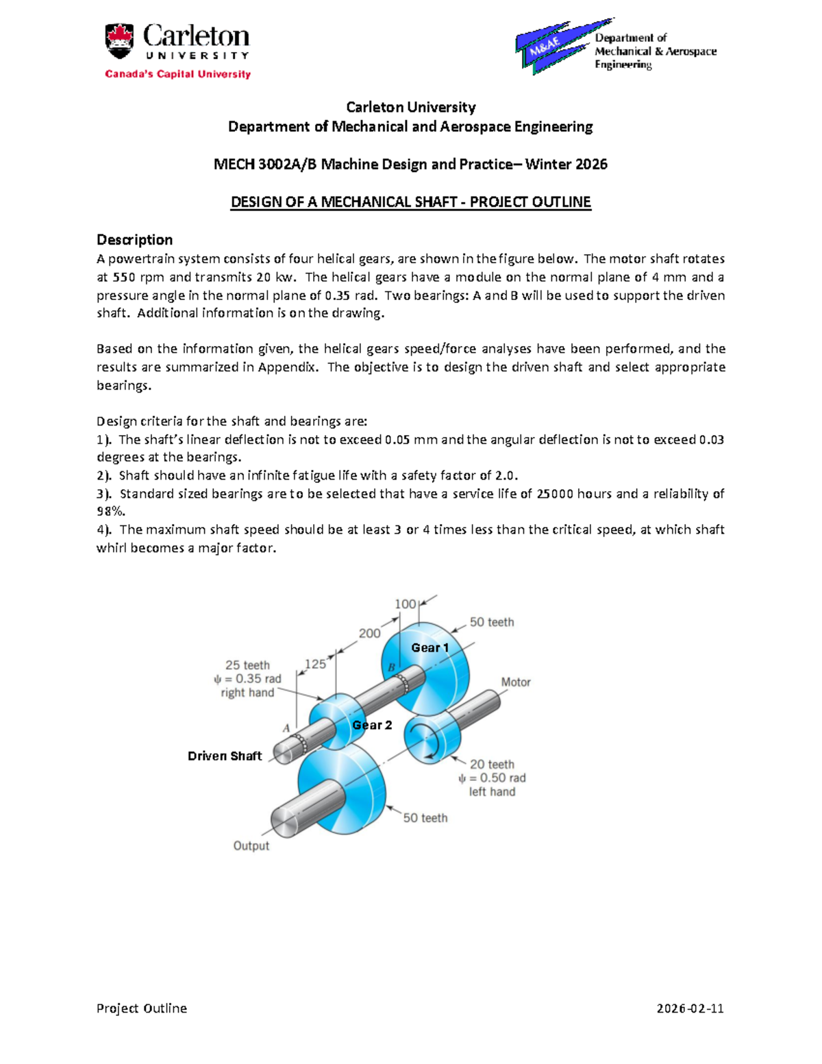 Design Project Outline for MECH 3002 W26: Mechanical Shaft Design - Studocu