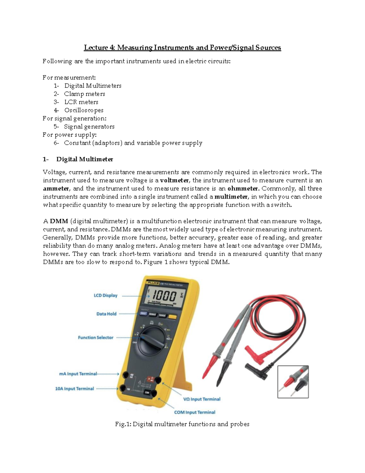 Lecture 4 - coursework - Lecture 4: Measuring Instruments and Power ...