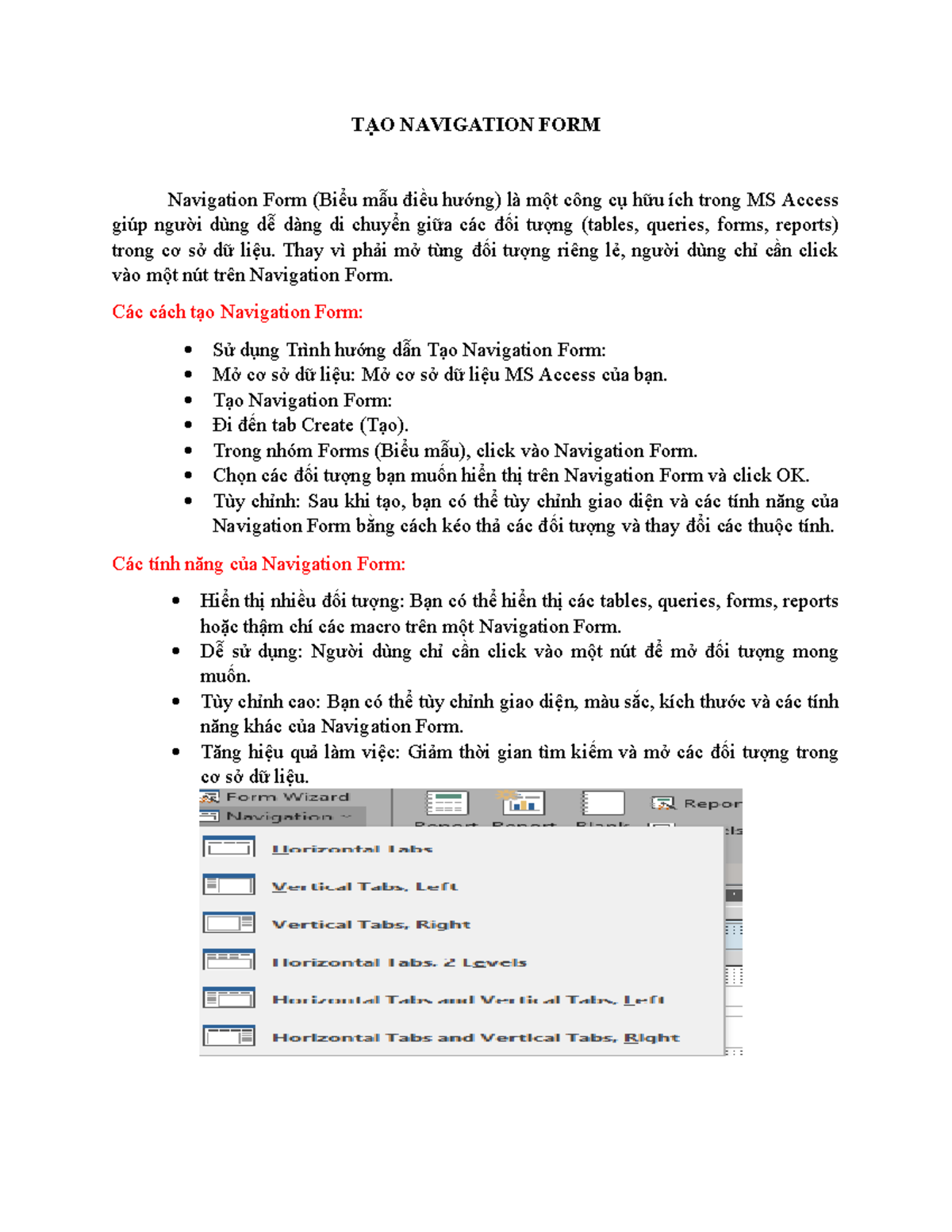 Hướng Dẫn Tạo Navigation Form trong MS Access - TUTORIAL 101 - Studocu