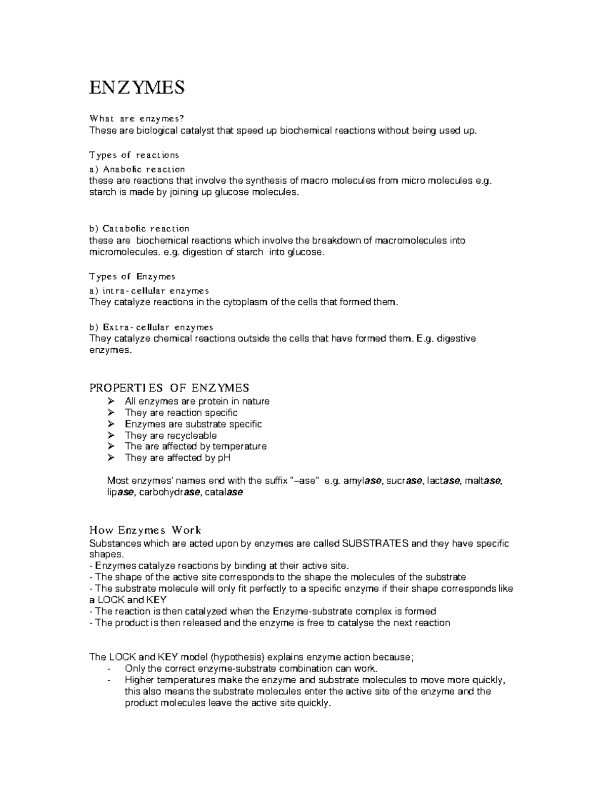 Biology 101 - Enzymes Class Notes and Properties Overview - Studocu