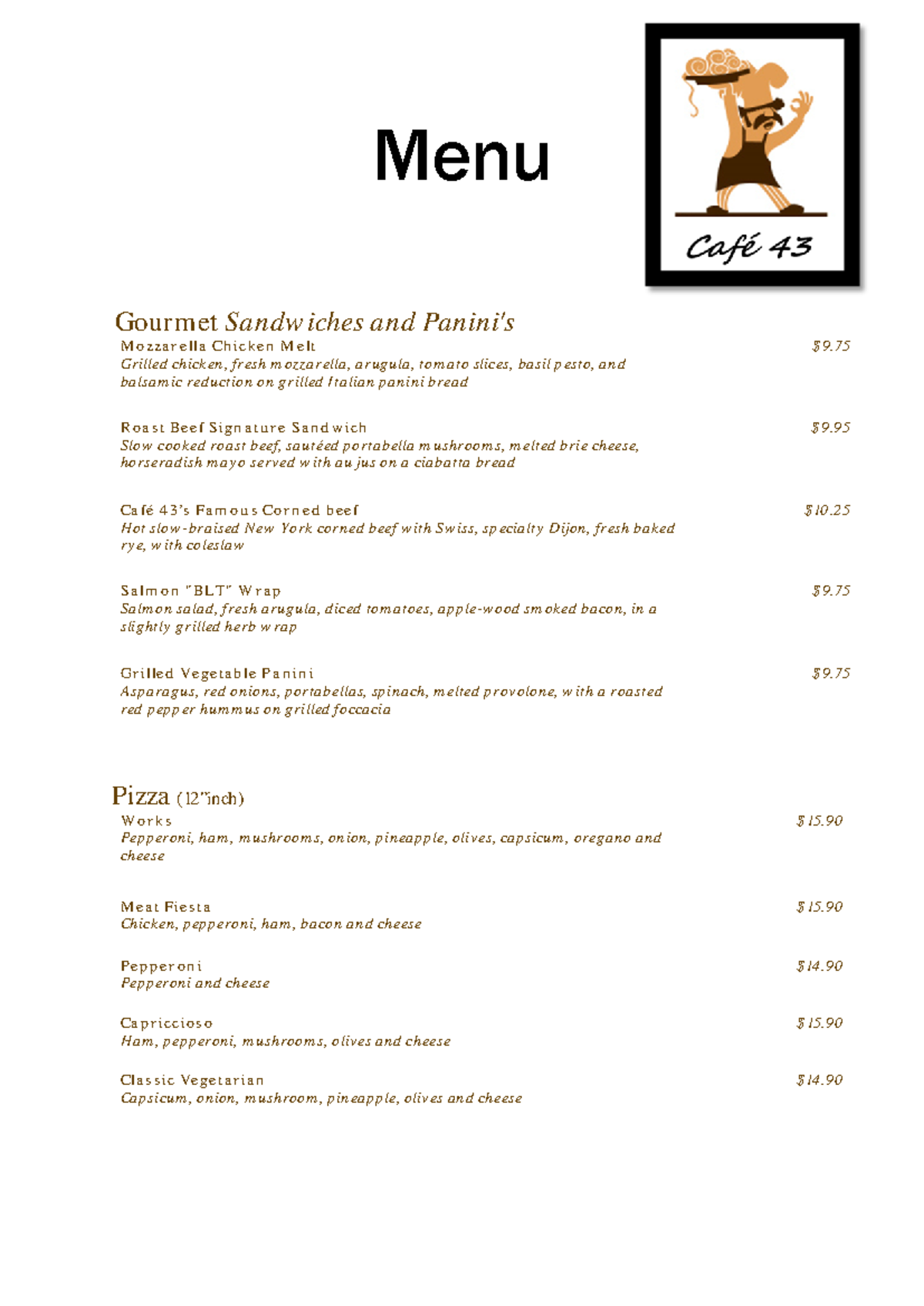 Cafe 43 Menu Overview for Case Study 1 - Studocu
