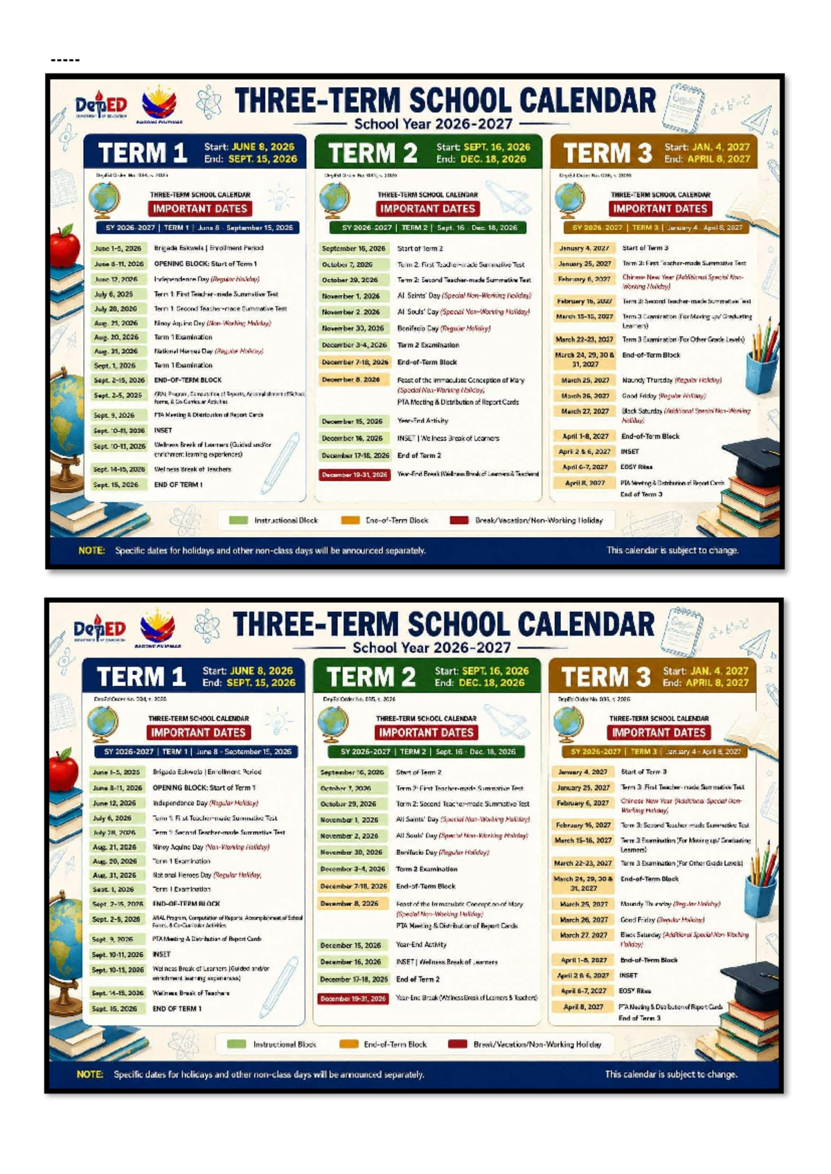 SCHOOL CALENDAR SY 2026-2027: Important Dates & Term Schedule - Studocu