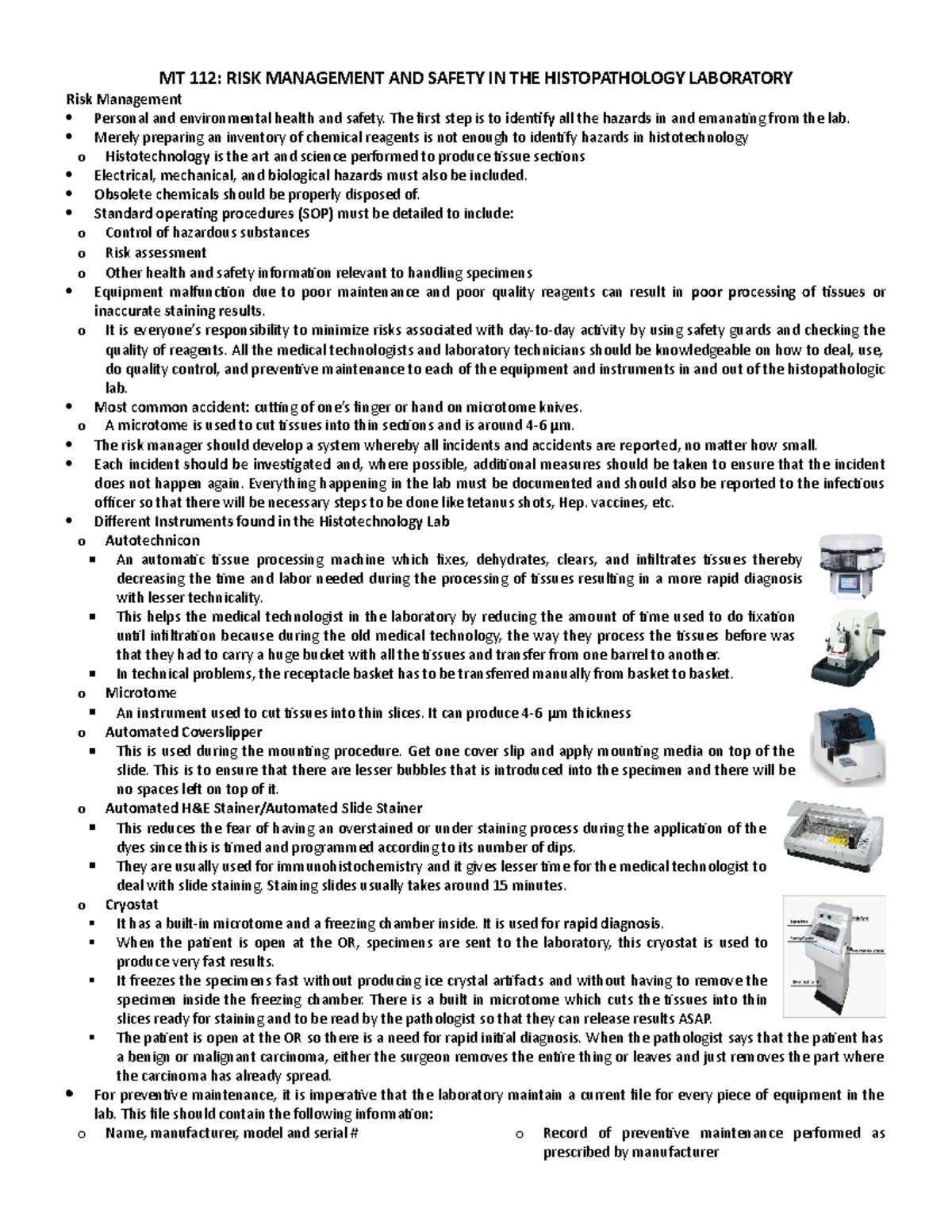 MT 112: Risk Management & Safety Guidelines for Histopathology Labs ...