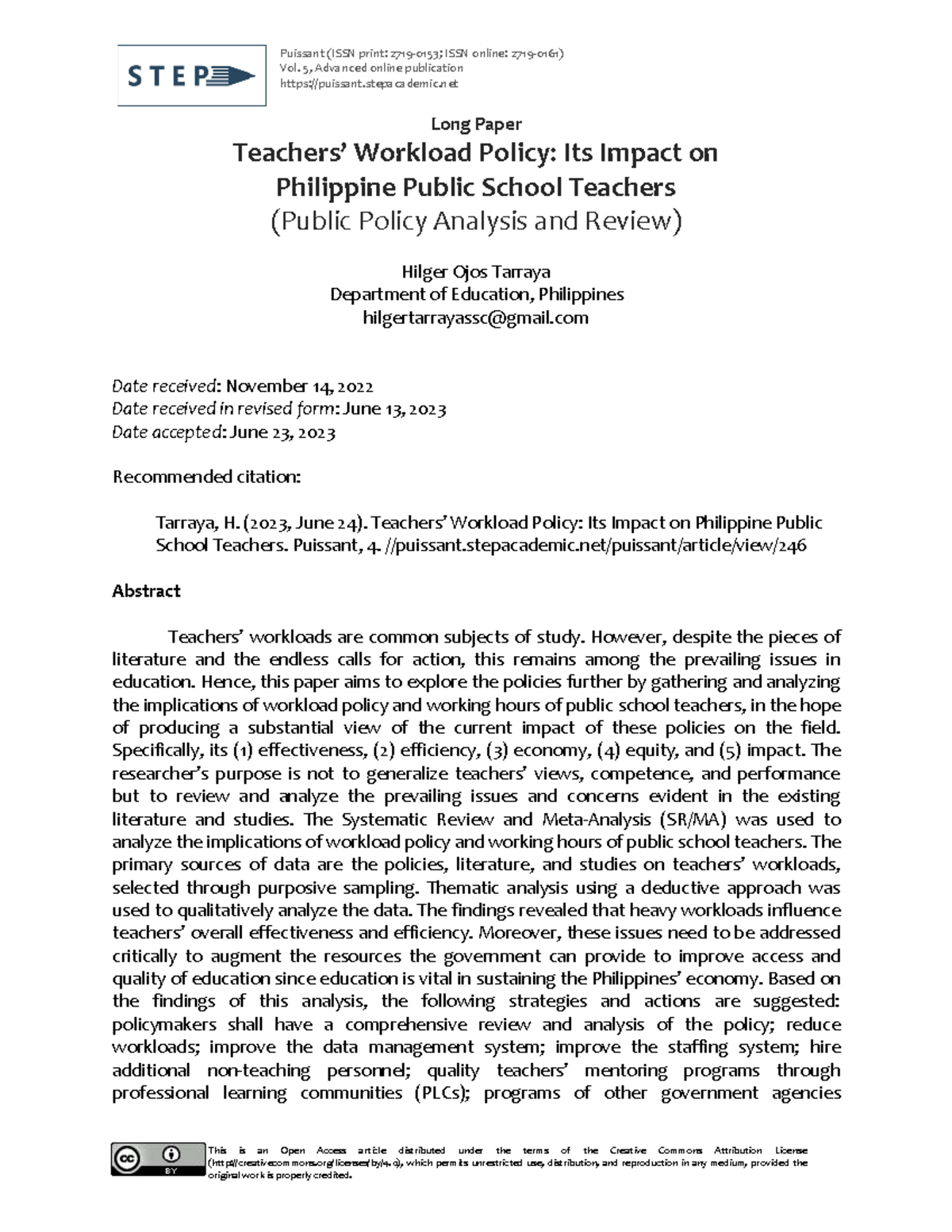 ED629465 - Analyzing the Impact of Workload Policy on Philippine ...