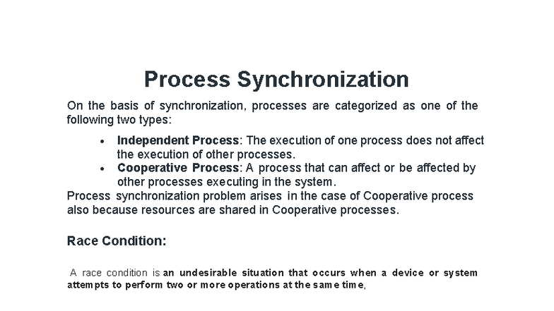 Synchronization Notes: Process Synchronization Concepts and Solutions ...
