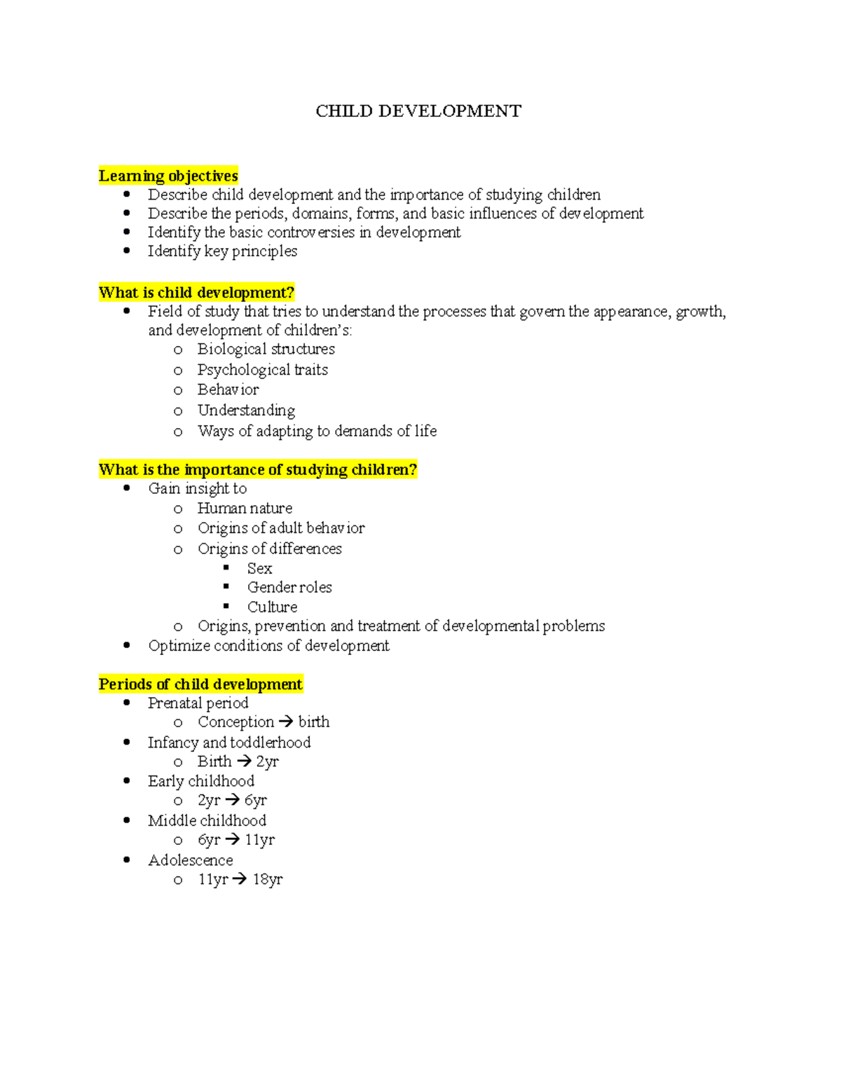 Child Development 1 - Lecture Notes on Key Concepts and Principles ...