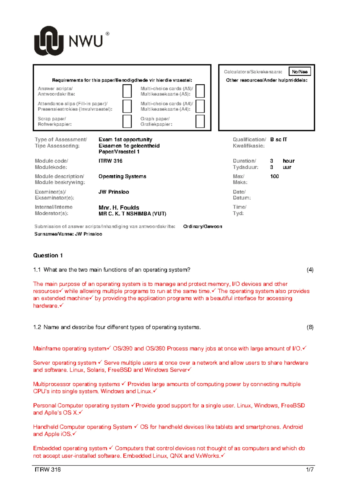 CMPG324: Paper 1 Exam 2023 - Operating Systems Guide - Studocu