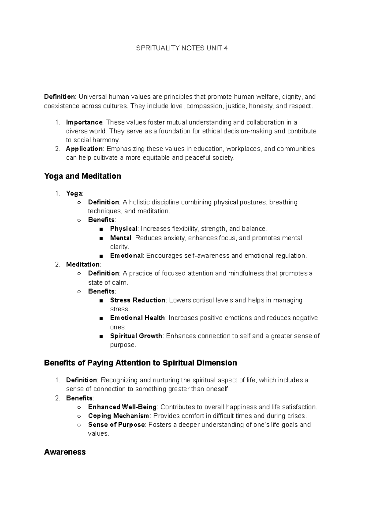 SPIRITUALITY NOTES UNIT 6: Universal Values & Karma Theory - Studocu