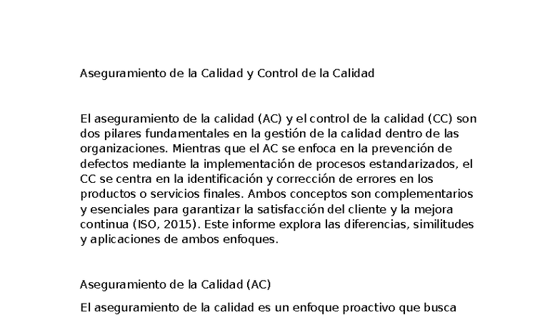 Aseguramiento y Control de la Calidad: Diferencias y Aplicaciones - Studocu