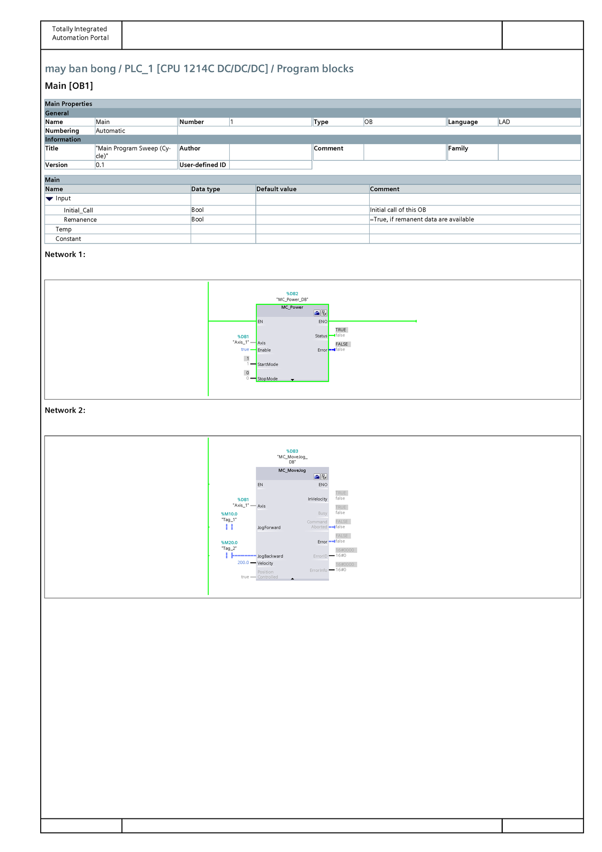 Totally Integrated Automation Portal: PLC 1214C Program Blocks Overview ...