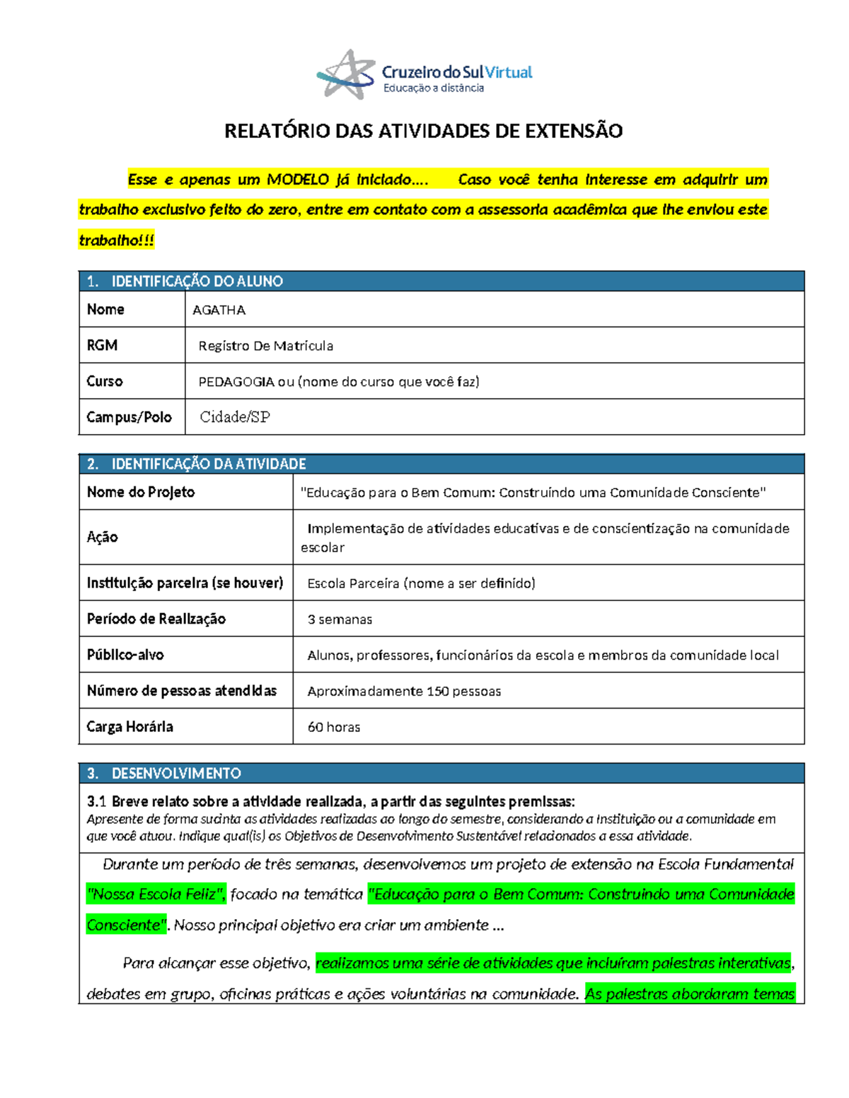 Modelo De Projeto De Extensao Pdf