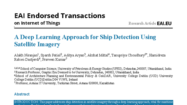 EAI Endorsed Transactions on IoT: Deep Learning for Ship Detection in ...