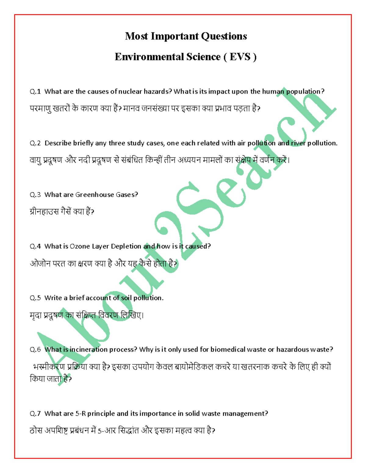 EVS Final Exam: Key Questions on Environmental Science - Studocu