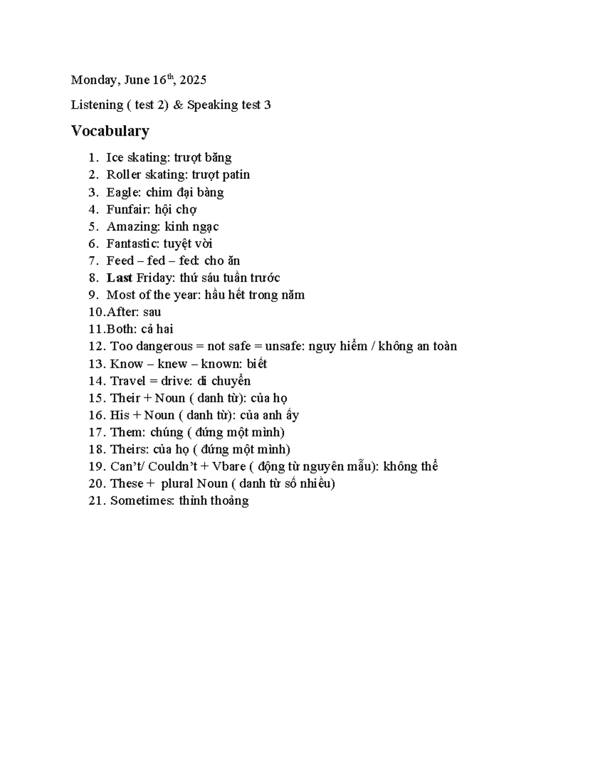 Listening & Speaking Test 2 & 3 - Vocabulary & Grammar Notes - Studocu