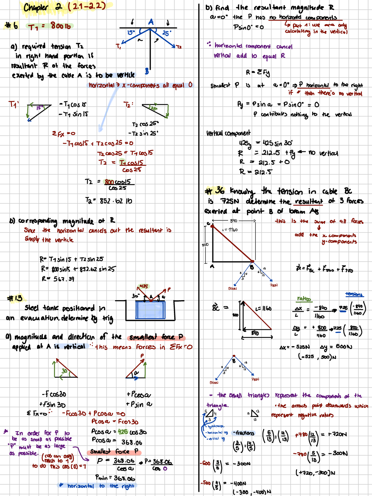 Statics Chapter 2 Problems: Resultant Forces and Tension Calculations ...