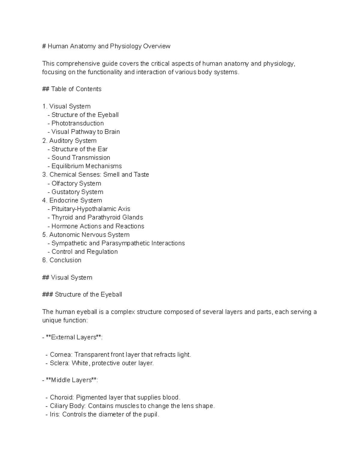 # Human Anatomy and Physiology Overview - Table of Contents Visual ...
