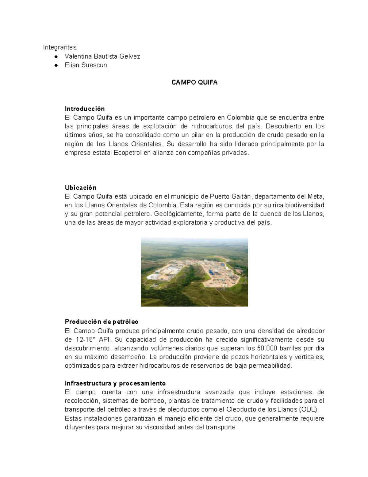 Estudio sobre el Campo Quifa: Producción y Desarrollo Petrolero - Studocu