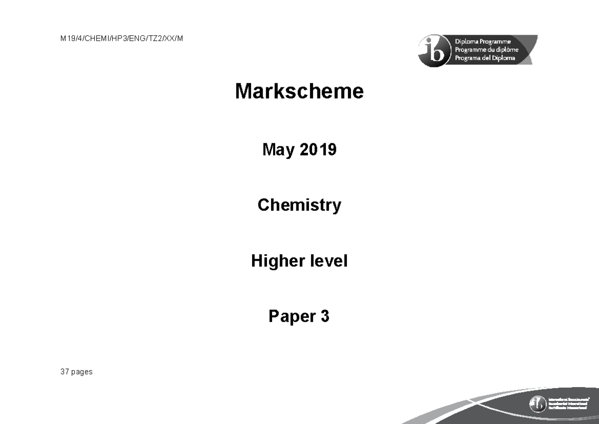 M19 TZ2 Chemistry HL Paper 3 Markscheme (May 2019) - Document Preview