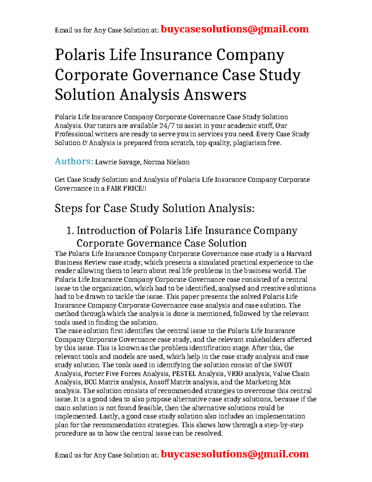Polaris Life Insurance Co. Corporate Governance Case Study Analysis ...
