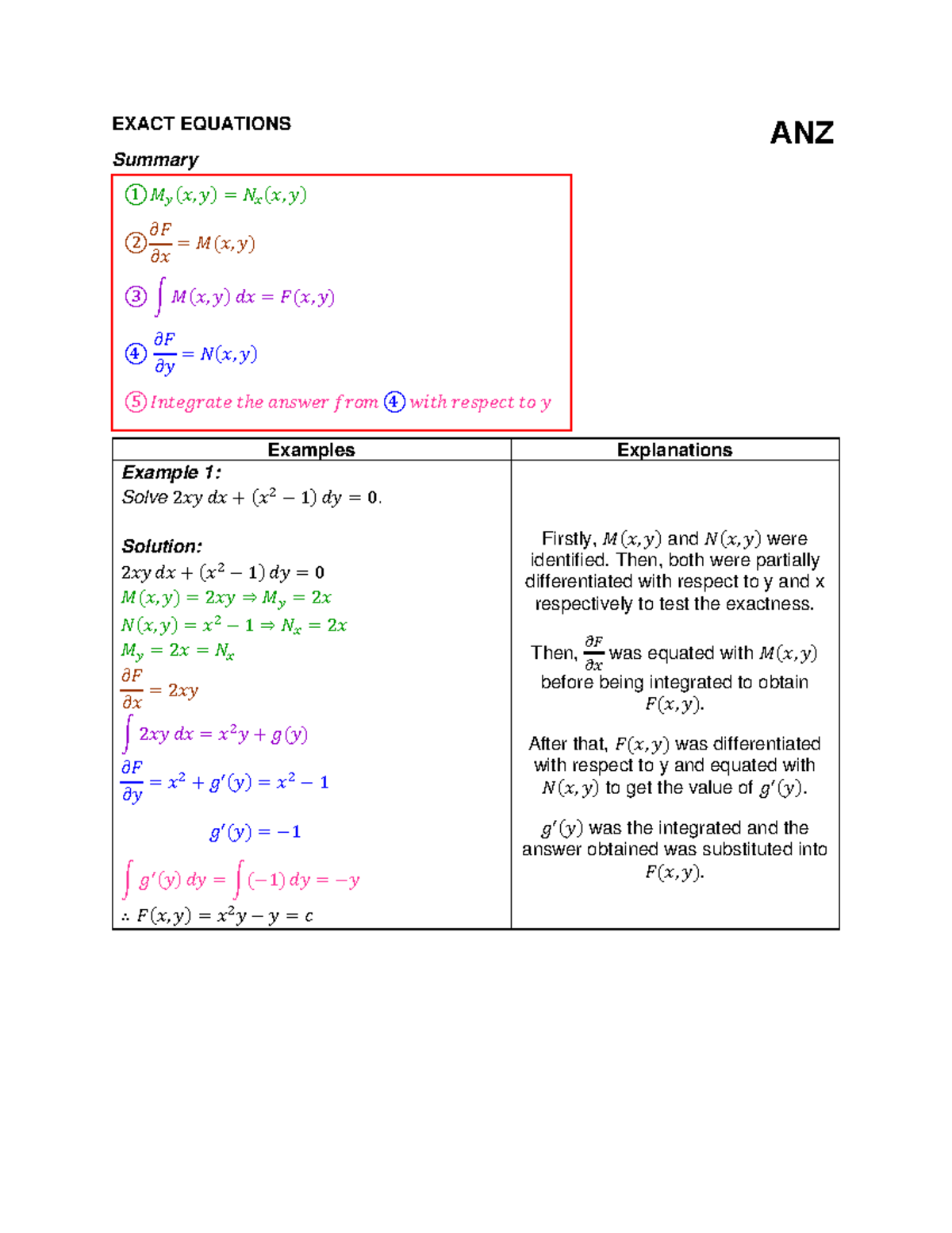 433512152 Exact Equations: Differential Equation Examples - Studocu