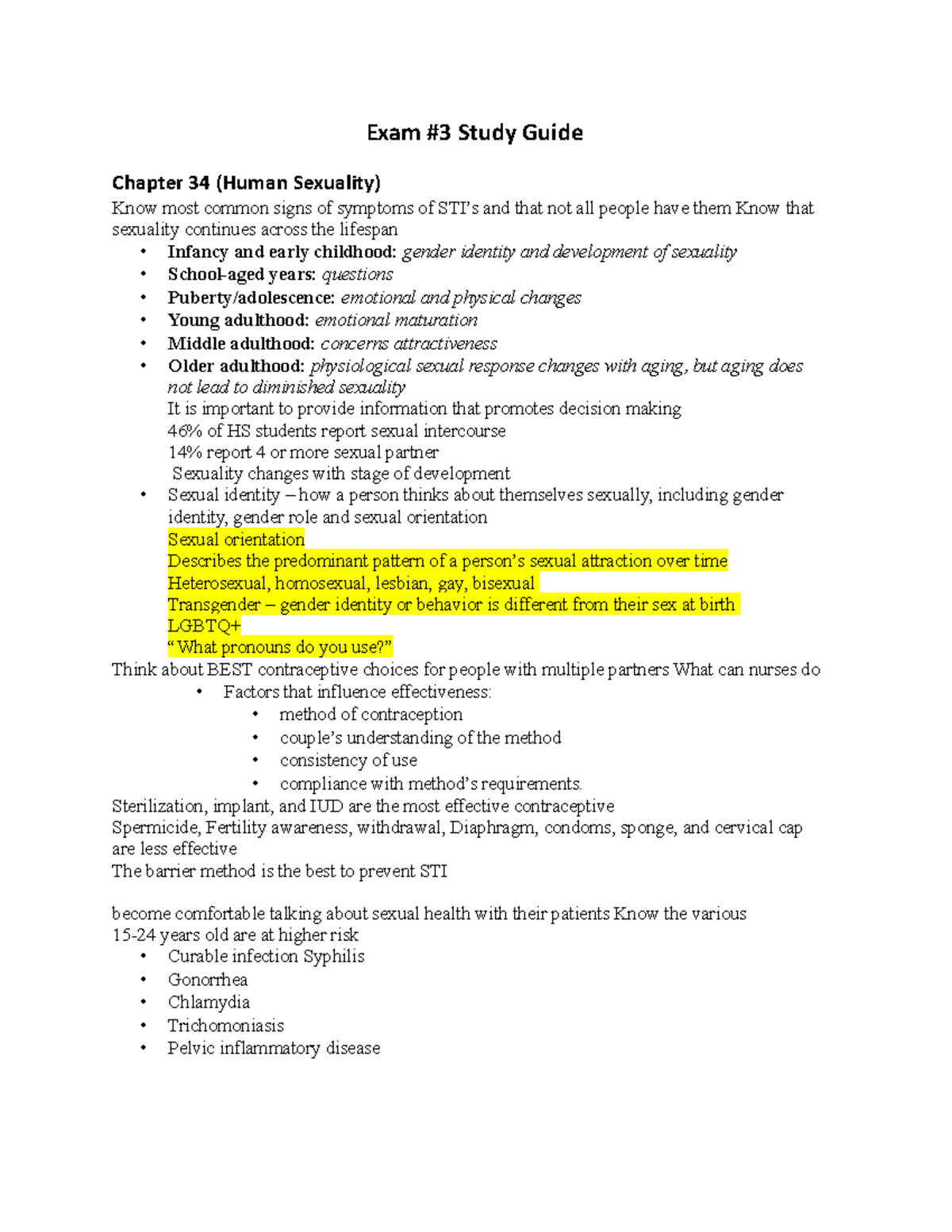 Exam 3 Foundations Study Guide: Human Sexuality, Pain Management ...