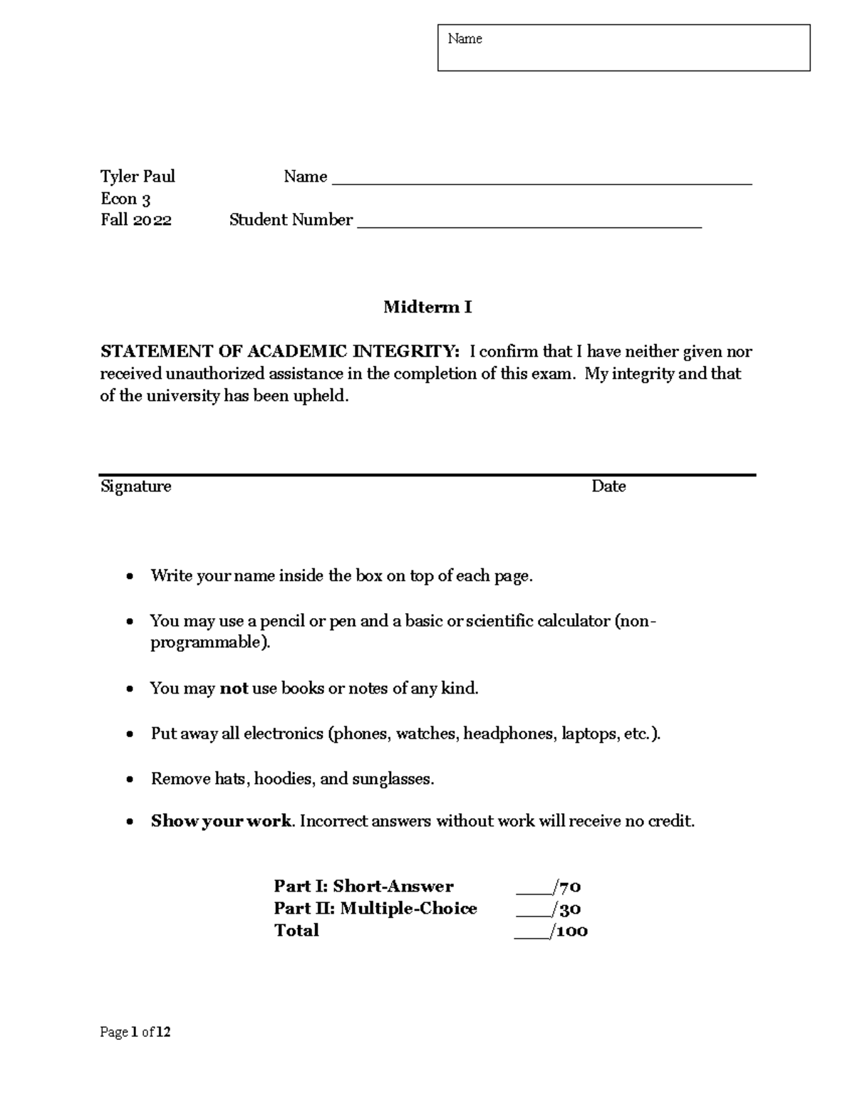 Midterm 1 Answer Key for Econ 3 - Fall 2022 - Studocu