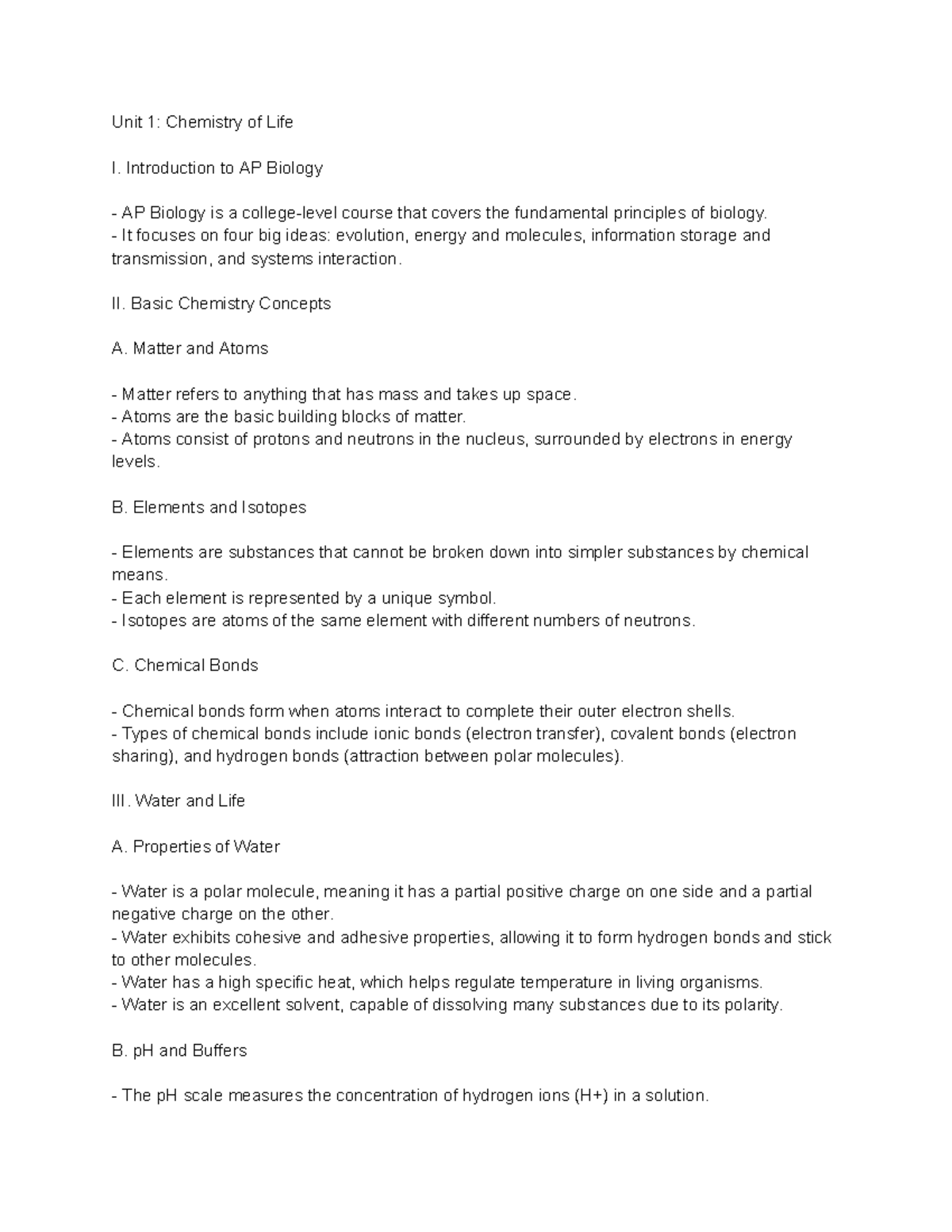 AP BIO 1 - Basic overview of topics covered in AP Biology unit 1 - Unit ...