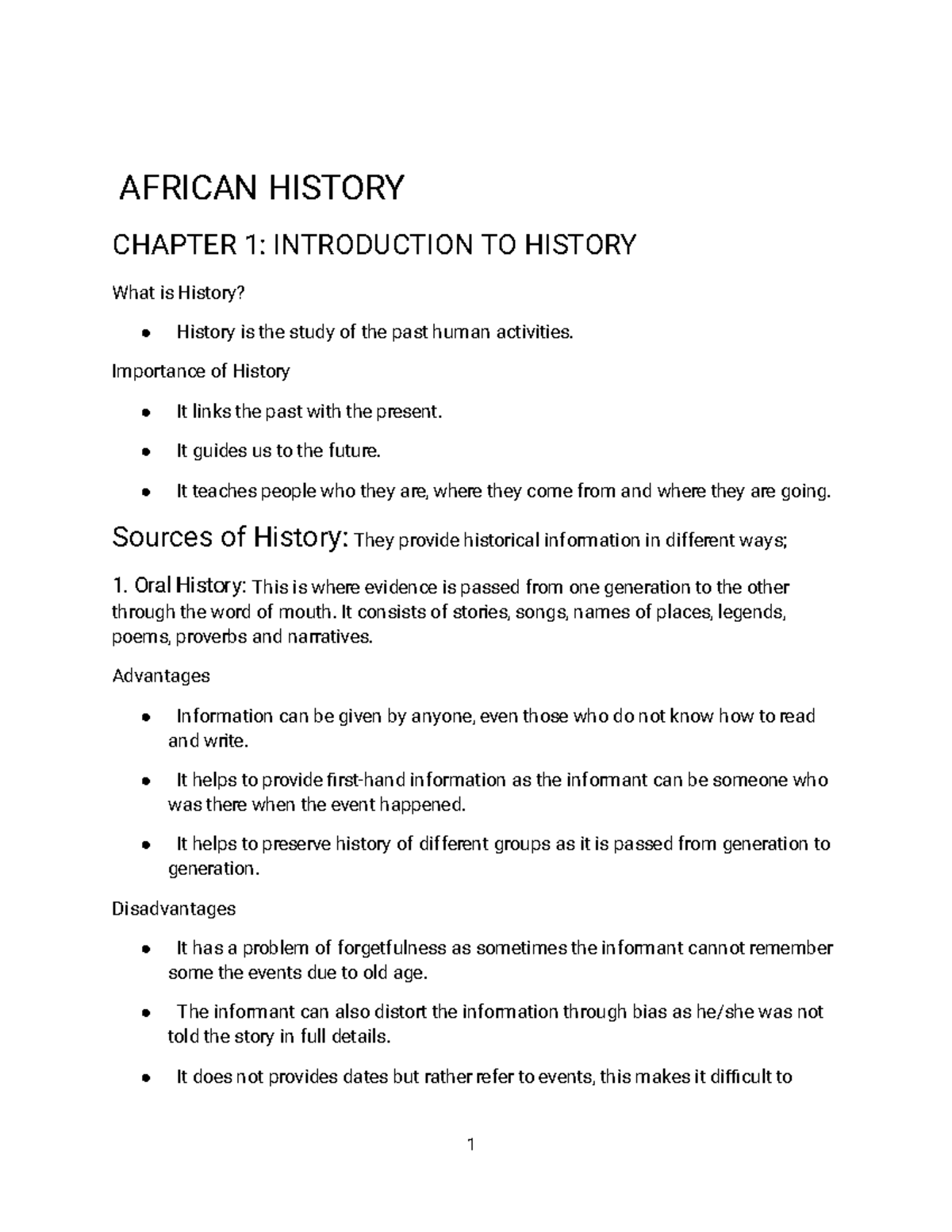 African History Notes: Chapter 1 - Introduction to Historical Sources ...