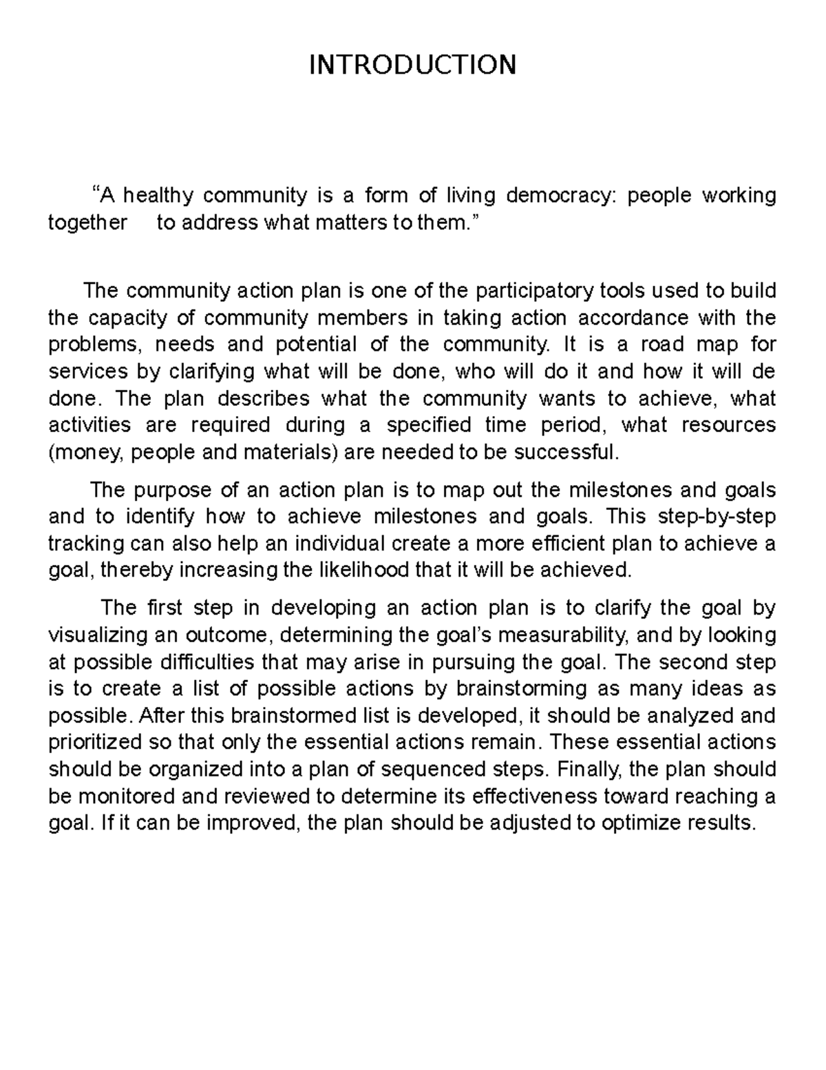 Community Action Plan: Steps for Achieving Local Goals - Studocu