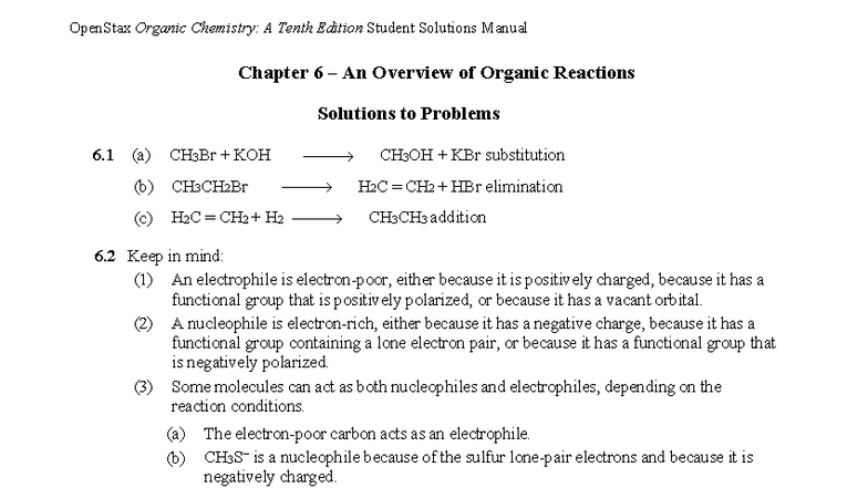 Organic Chemistry 10e: Student Solutions Manual Chapter 6 Overview of ...