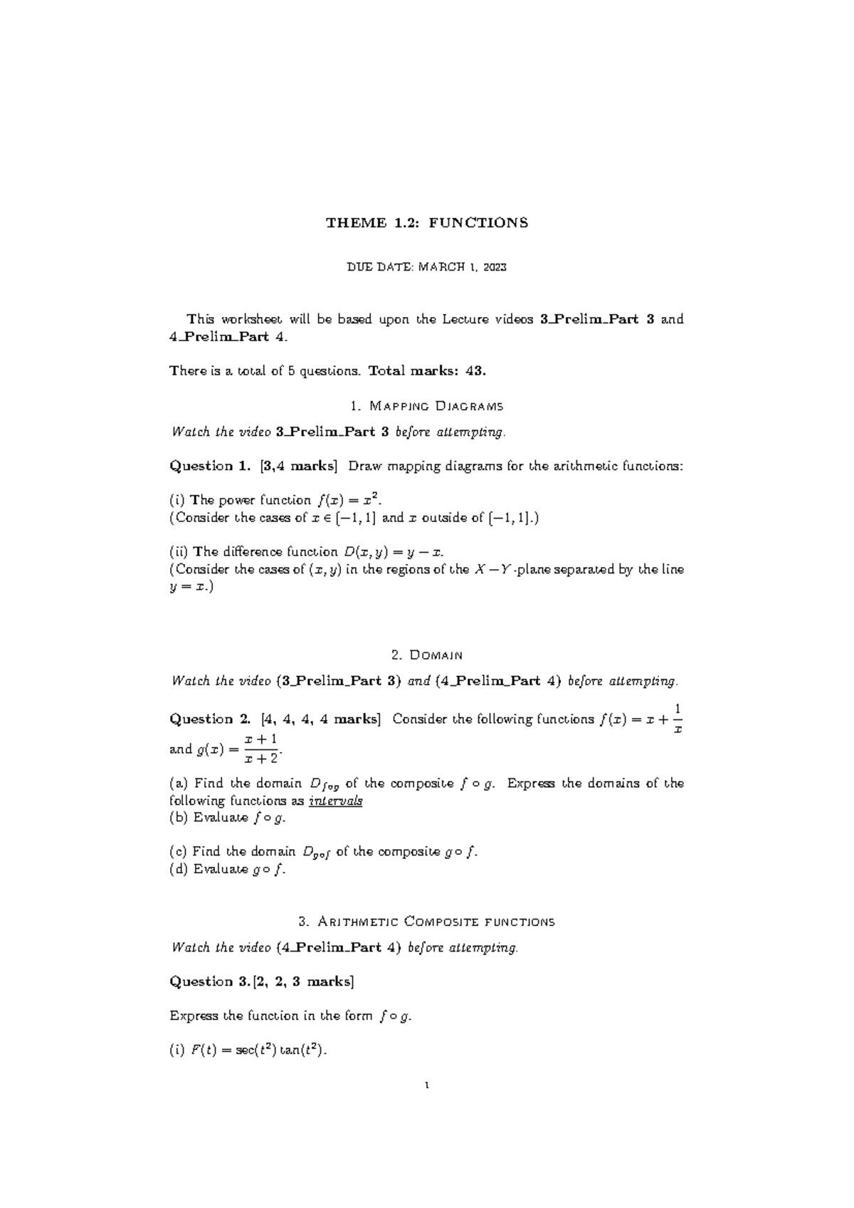 Functions Worksheet: Lecture 3 & 4 Review (Due Mar 1, 2023) - Studocu