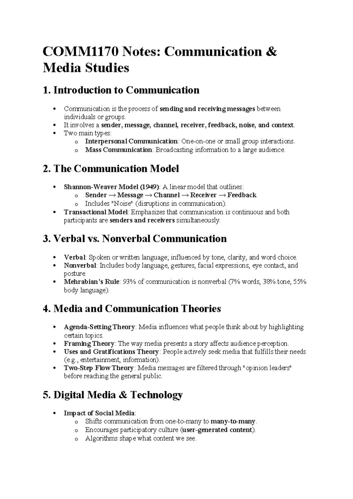 COMM1170 Notes: Key Concepts in Communication & Media Studies - Studocu