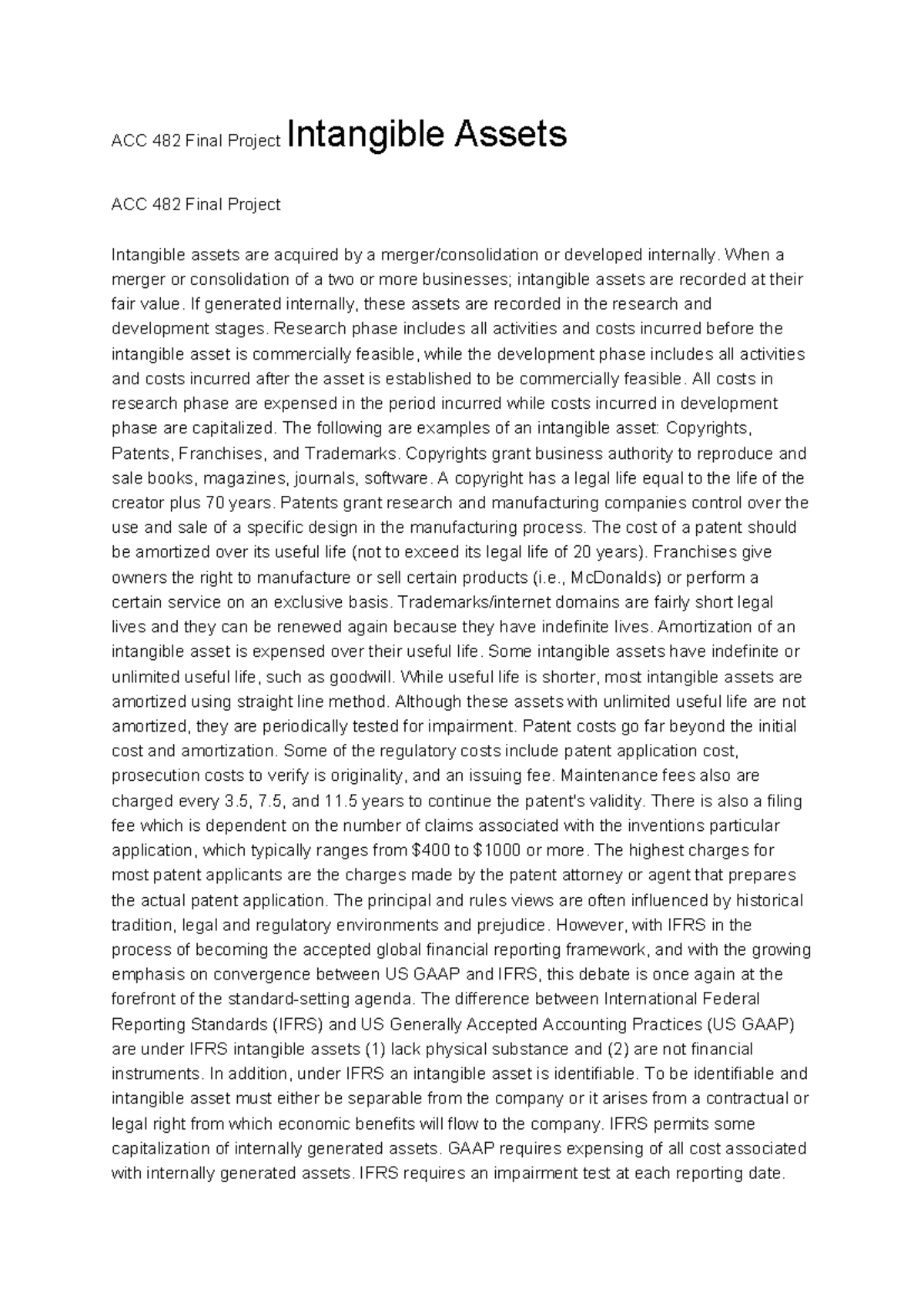 ACC 482 Final Project: Understanding Intangible Assets - Studocu