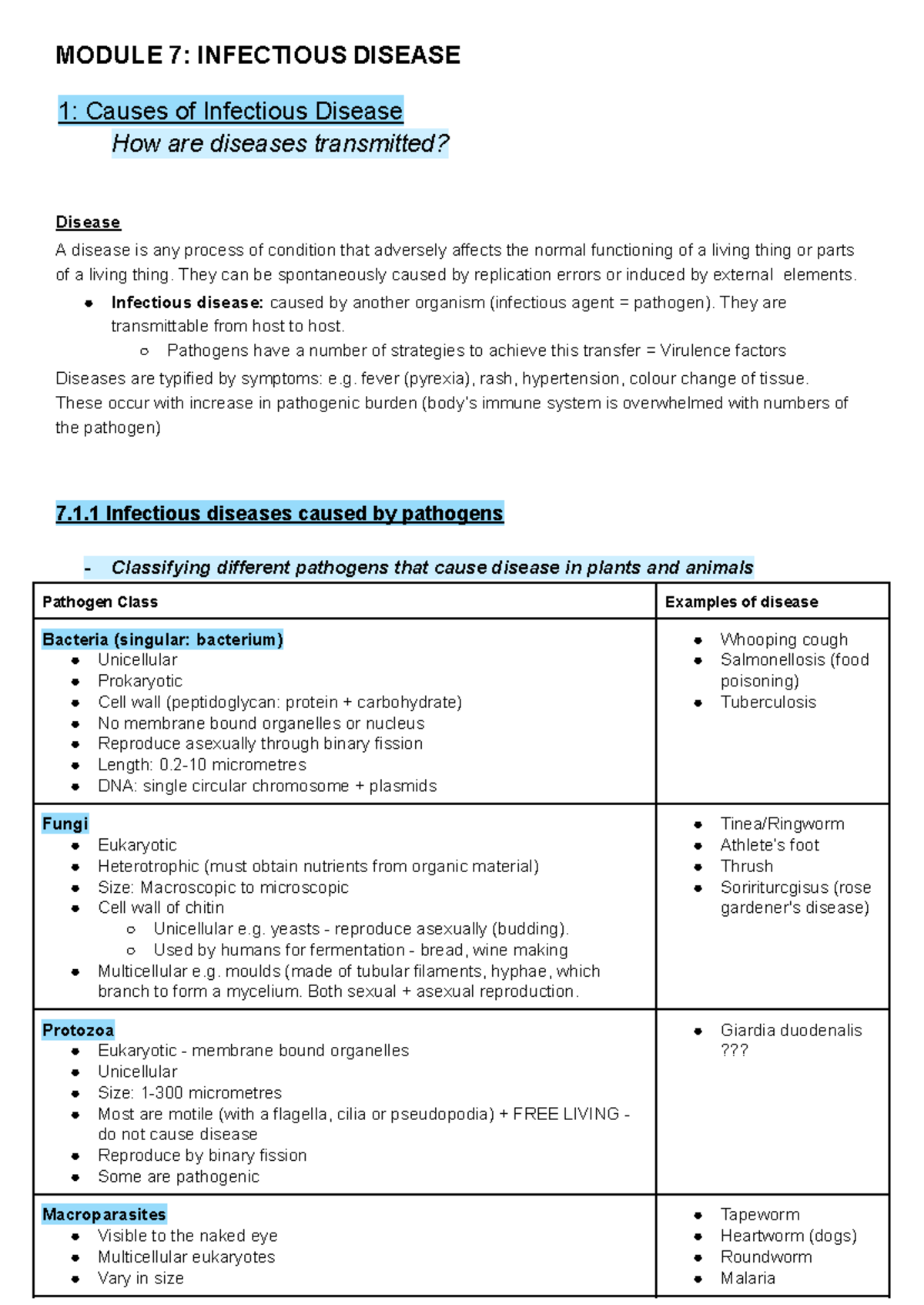 Module 7 HSC Biology: Infectious Diseases and Immune Responses - Studocu
