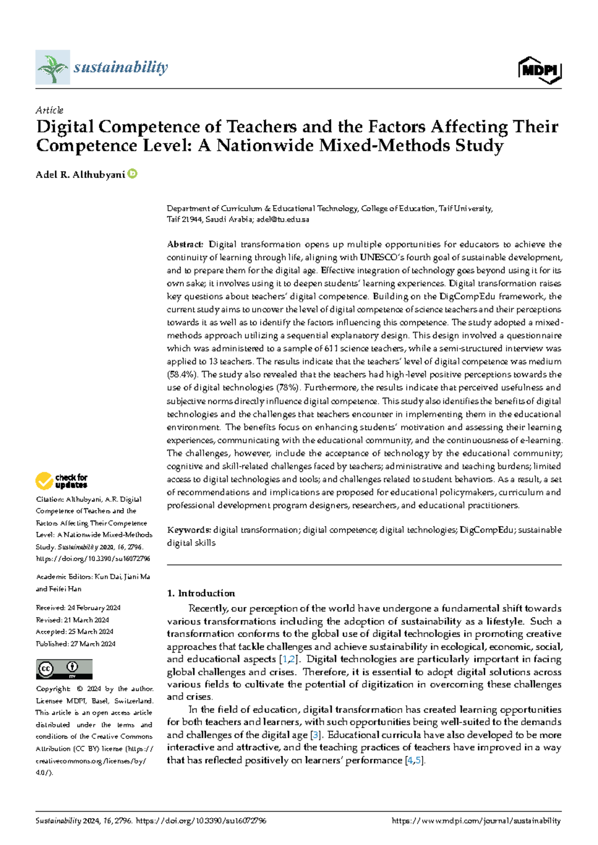 Digital Competence of Science Teachers in Saudi Arabia: A Nationwide ...
