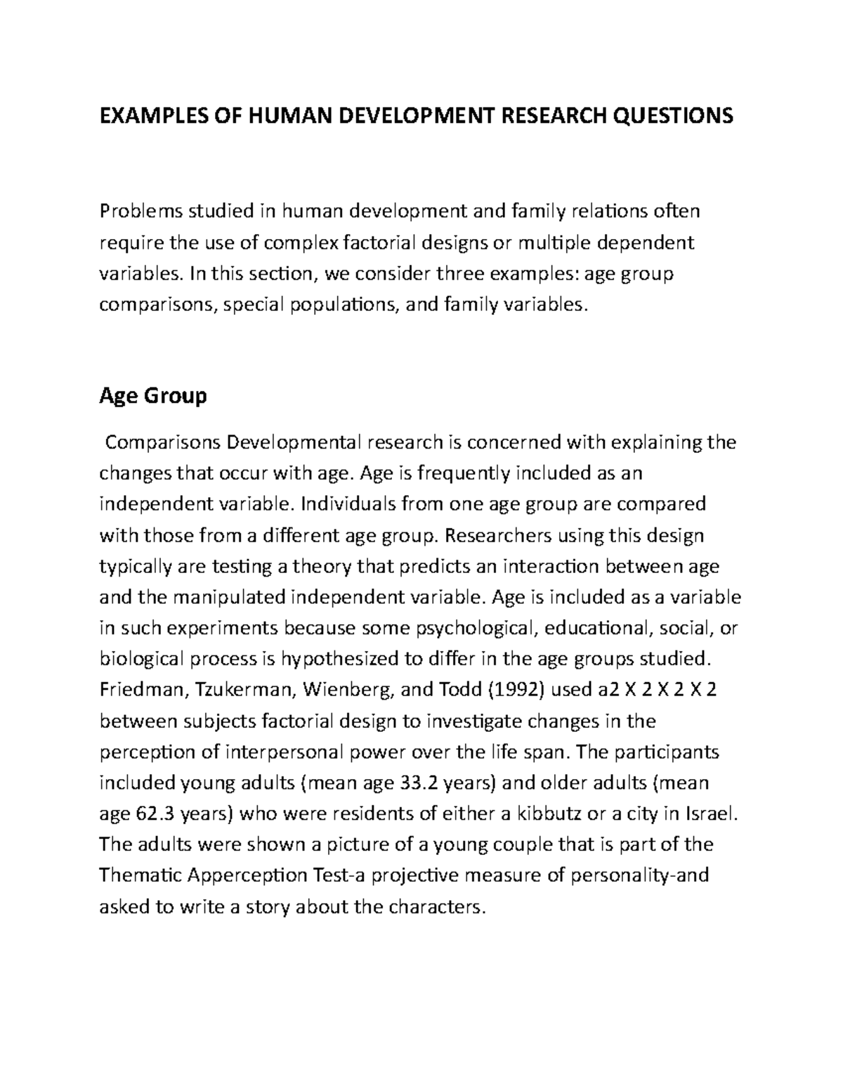 Examples OF Human Development Research Questions - EXAMPLES OF HUMAN ...