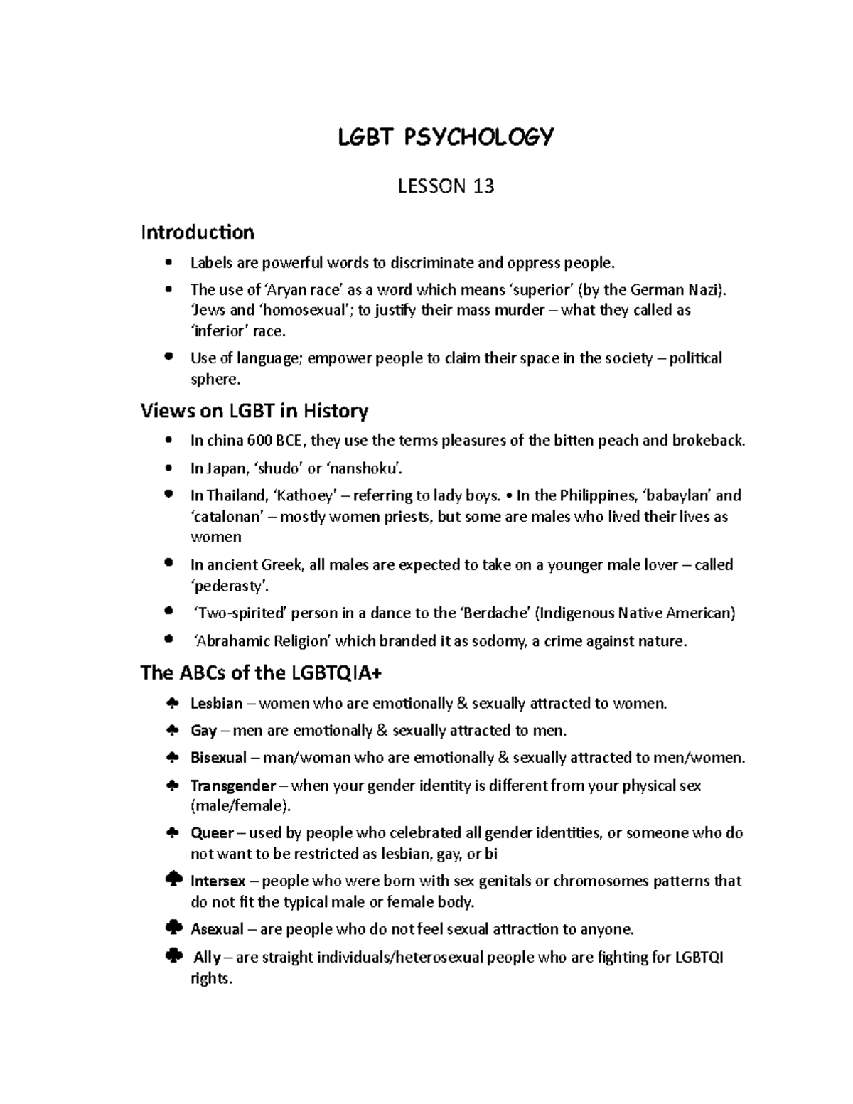 LGBT Psychology - Gender and Society Midterm Chapter 2 Lesson Notes ...