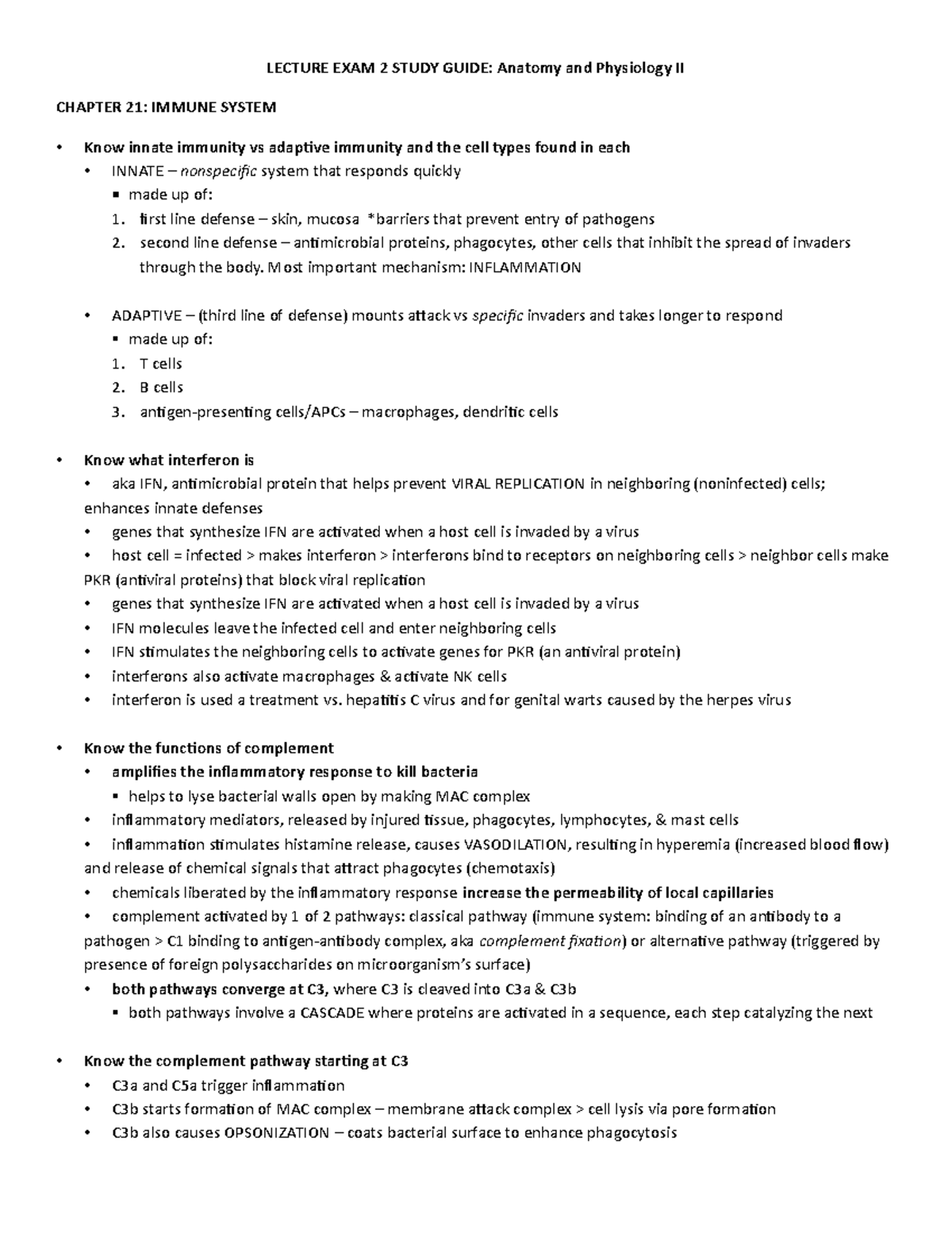 Lecture Exam 2 Study Guide - Anatomy & Physiology II (AP2) - Studocu